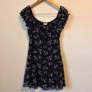 Altar’d State Women’s Small Navy Ditsy Floral Print Ruffle Sleeves Mini Dress